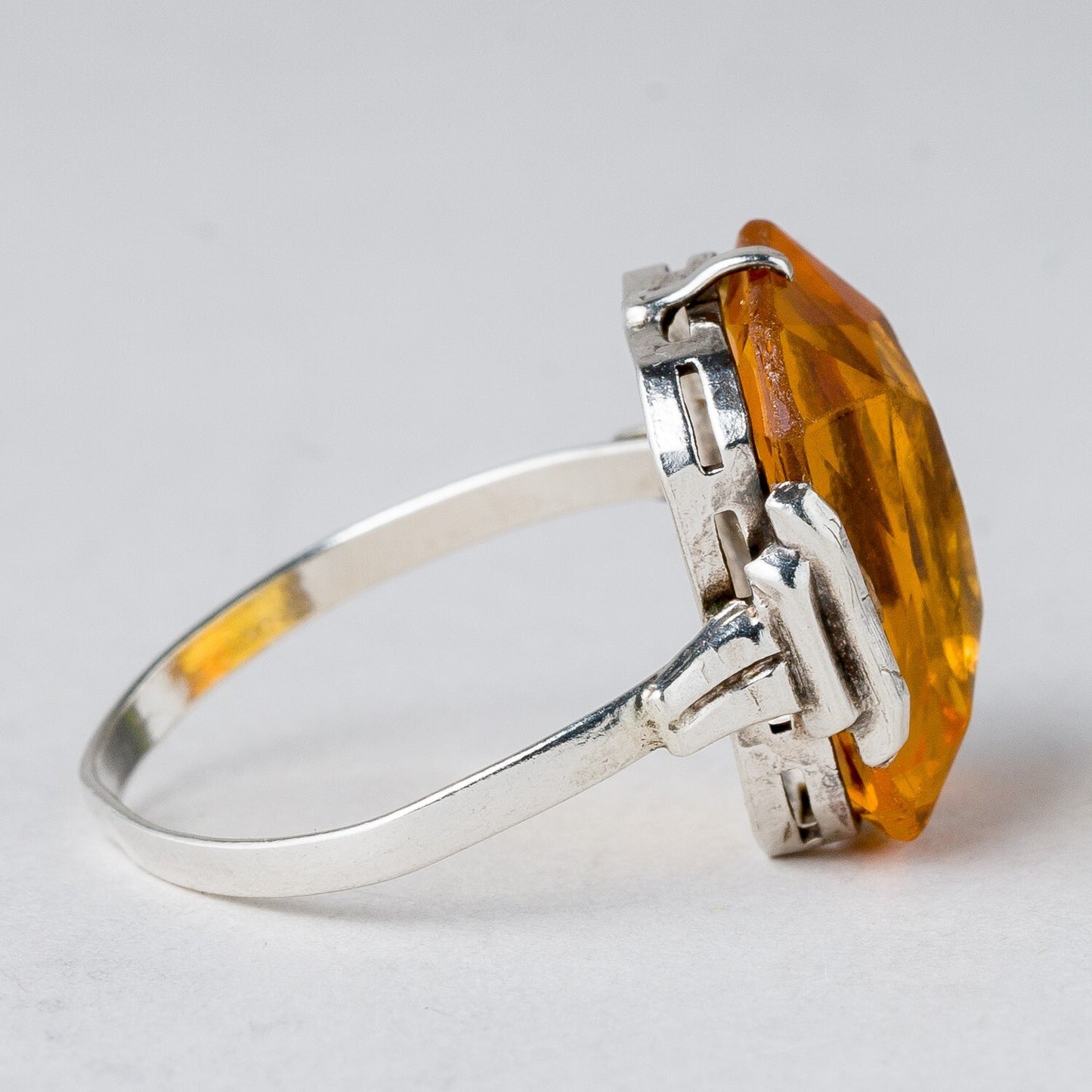 Silber Ring 830 Oranger Stein Größe 56 (17,8 mm Ø) 2,84 g2