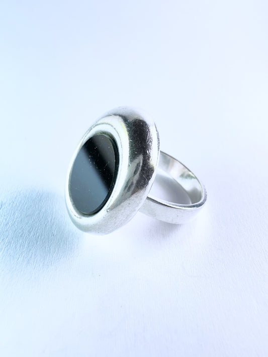 Silberring 835er Silber 70er mit schwarzen Stein Größe 54 (17,2 mm Ø) 8,95 g0