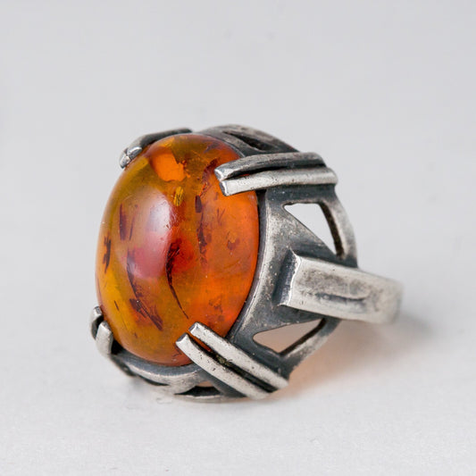 Silber Ring 925 Bernstein-Imitat Größe 52 (16,5 mm Ø) 5,61 g0