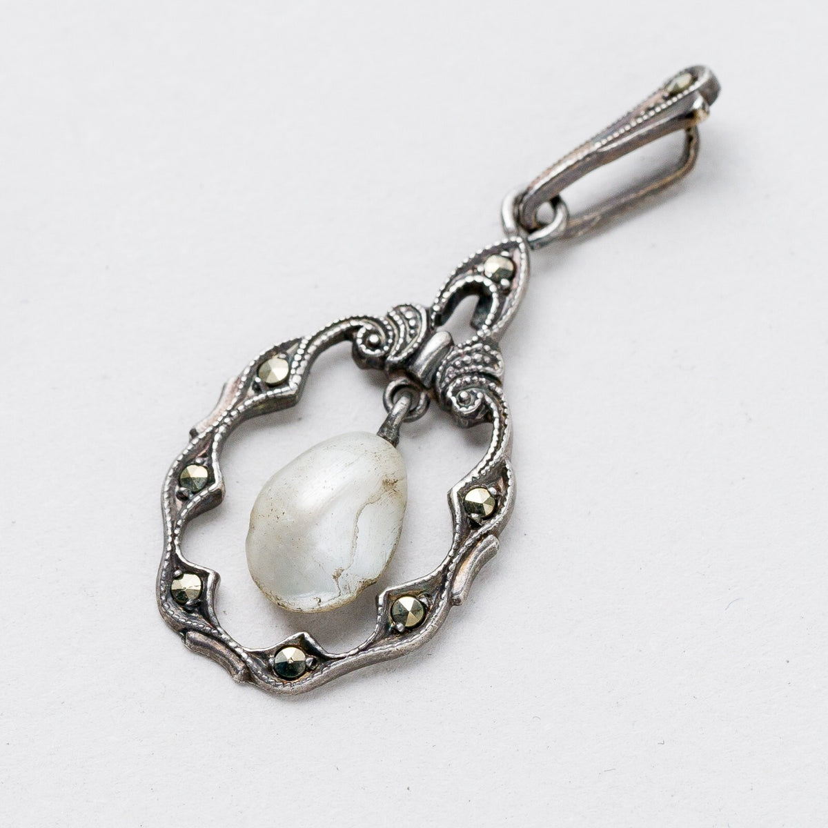 Anhänger 830 Silber Perle Graue Steine 3,4 cm 1,59 g0