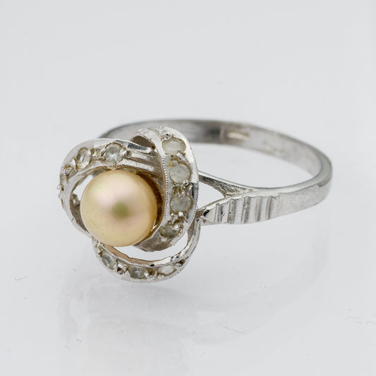 Silberring Perle und Steinbesatz 3,03 g Größe 56 (17,8 mm Ø)0