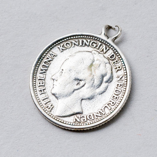 Anhänger Silber Münze Niederlande 10 Cents 1939 1,7 cm 1,38 g0
