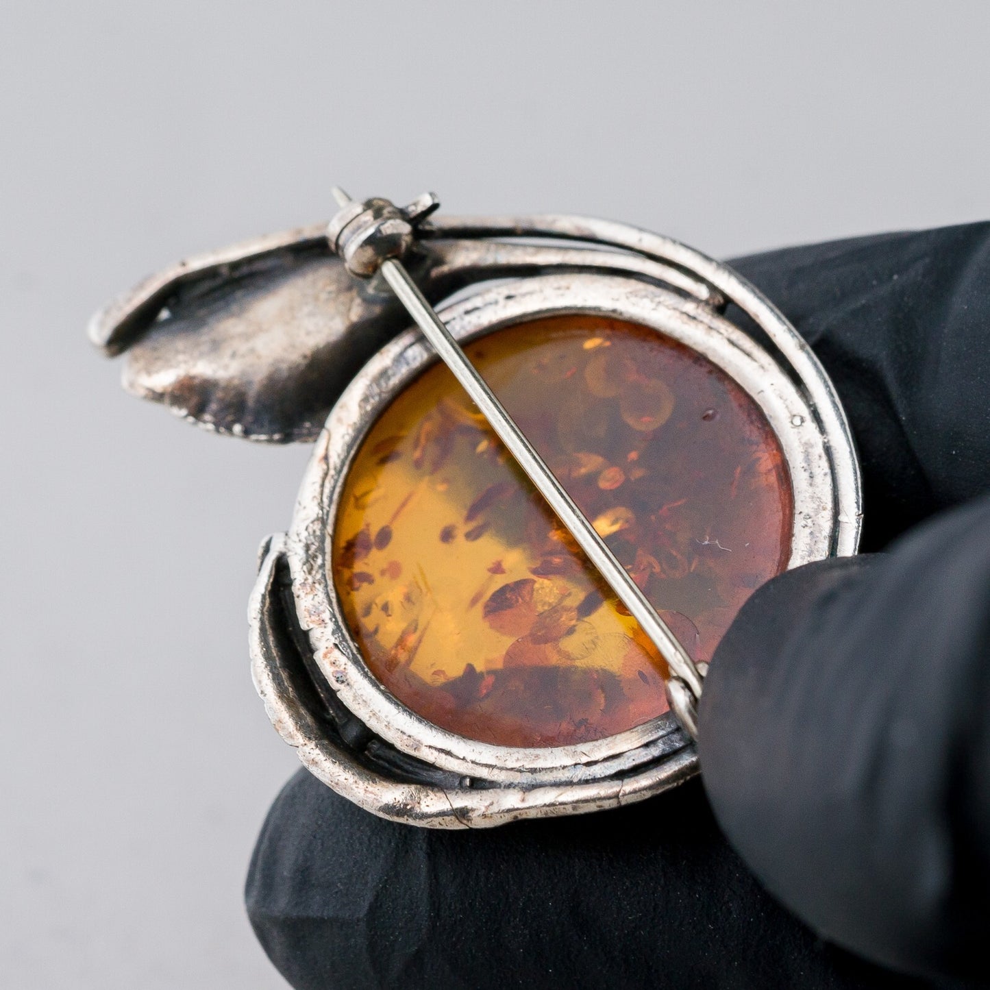 Silber Brosche Spange Bernstein 8,79 g5