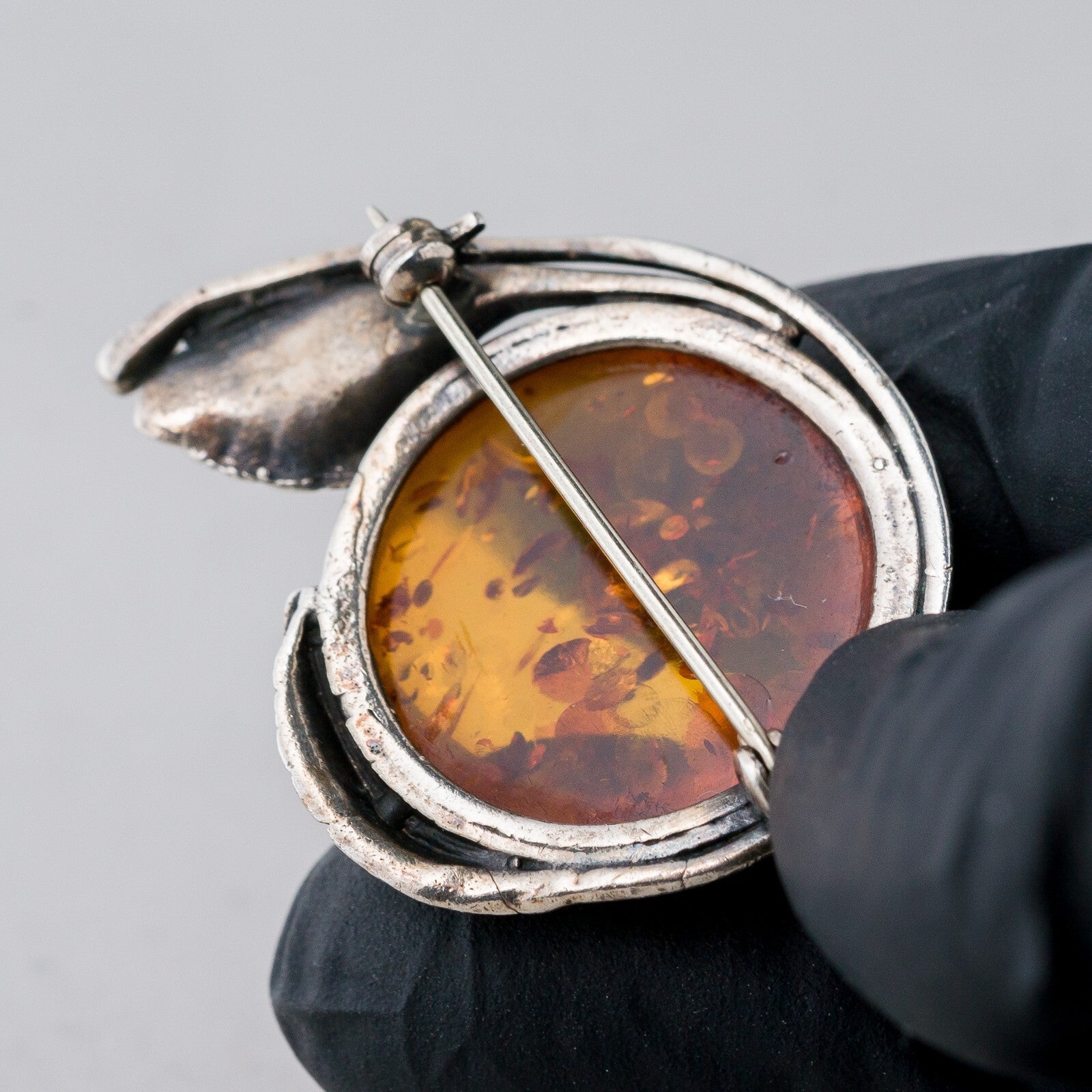 Silber Brosche Spange Bernstein 8,79 g5