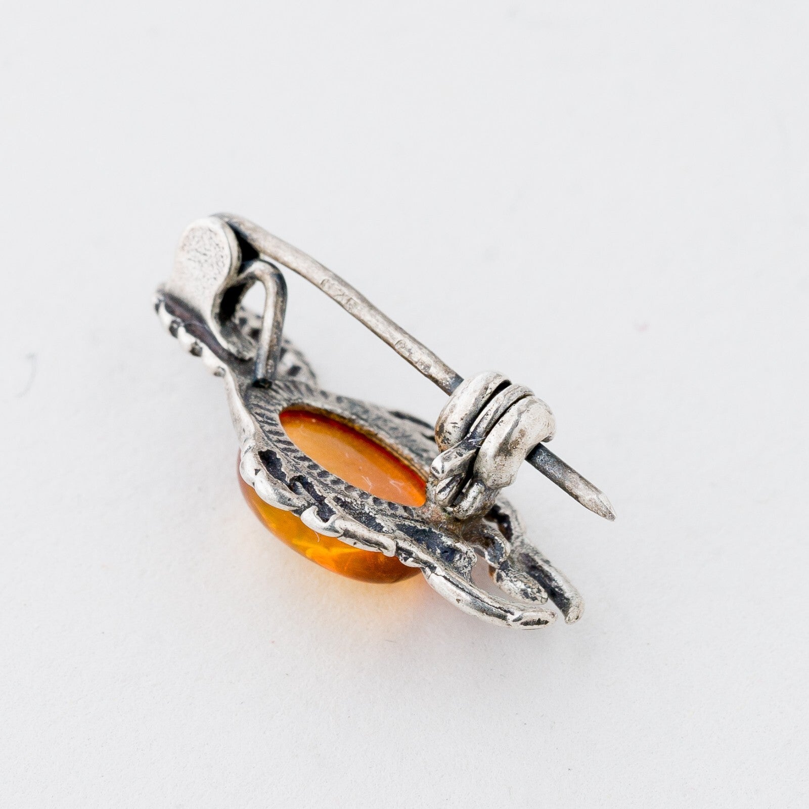 Silber Brosche 925 Skorpion Bernstein 1,84 g3