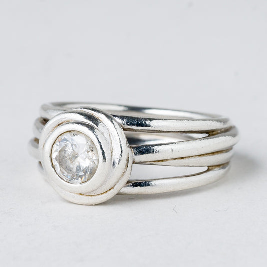 Silber Ring 925 Weißer Stein Größe 54 (17,2 mm Ø) 5,98 g0