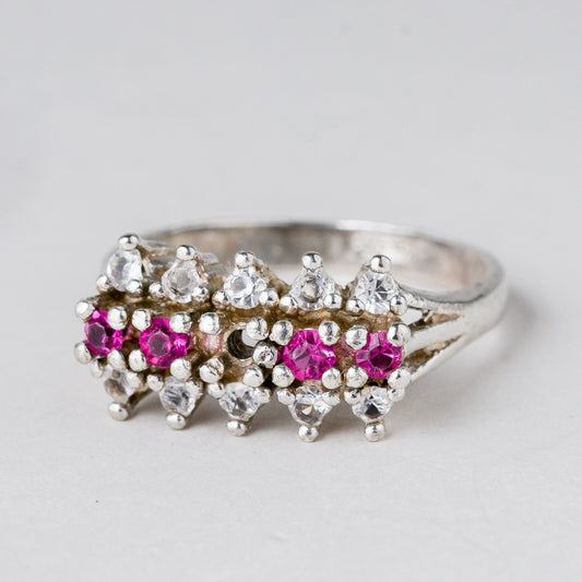 Silber Ring 835 Pinke und Weiße Steine Größe 59 (18,8 mm Ø) 5,22 g0