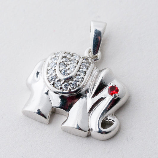 Anhänger Silber 925 Elefant Weiße und Rote Steine 2,3 cm 4,26 g0