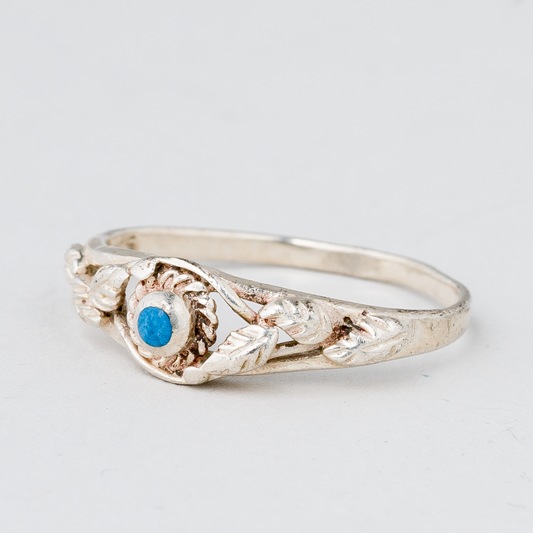 Ring floral mit blauem Stein 1,49 g 925er Silber Größe 50 (15,9 mm Ø)0