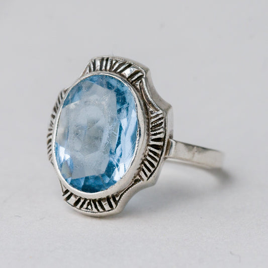 Silber Ring 835 Blauer Stein Größe 56 (17,8 mm Ø) 5,15 g0