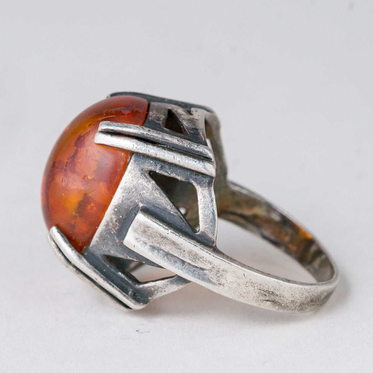 Silber Ring 925 Bernstein-Imitat Größe 52 (16,5 mm Ø) 5,61 g1