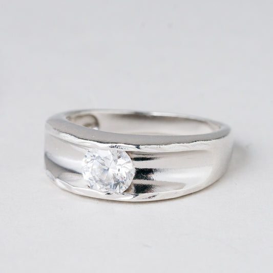 Silber Ring 925 Weißer Stein Größe 57 (18,1 mm Ø) 5,17 g0