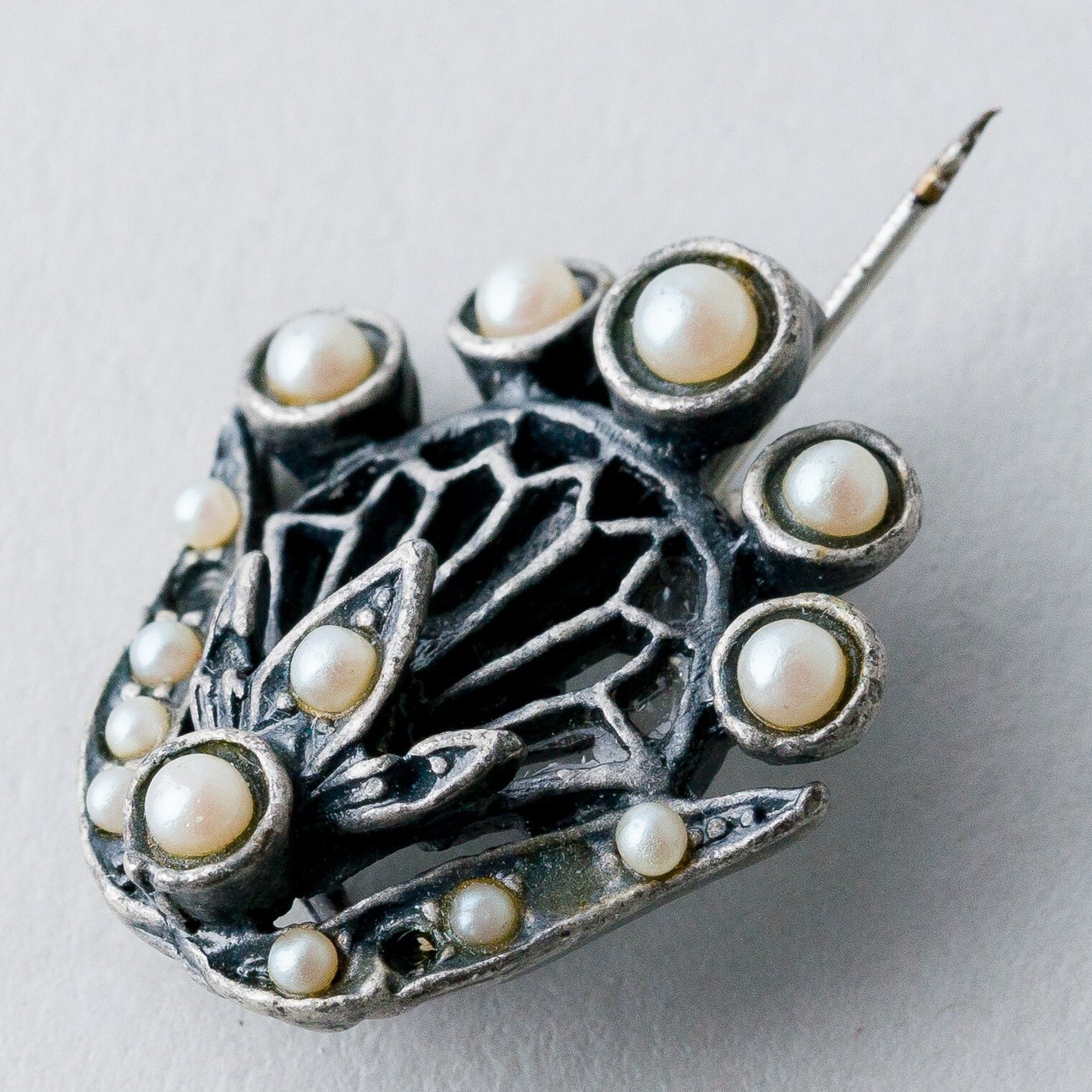 Silber Brosche Spange Perlen 4,6 g7