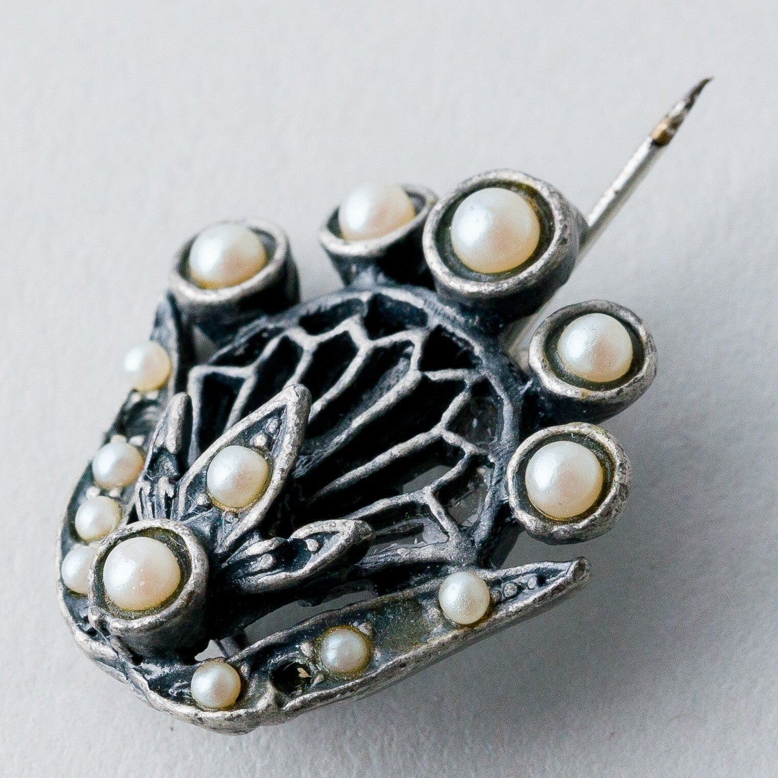 Silber Brosche Spange Perlen 4,6 g7