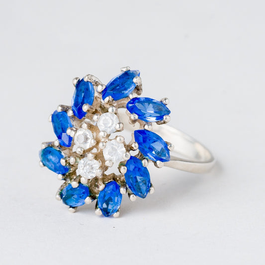 Silber Ring 835 Blaue und Weiße Steine Größe 55 (17,5 mm Ø) 3,46 g0
