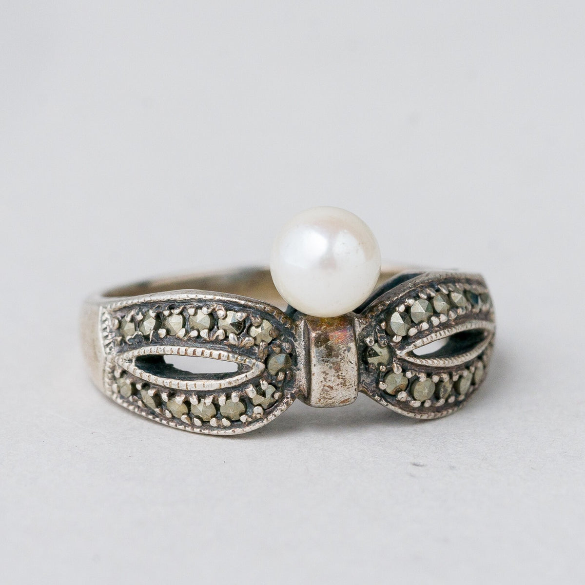 Silber Ring 925 Perle Graue Steine Größe 54 (17,2 mm Ø) 4,54 g1