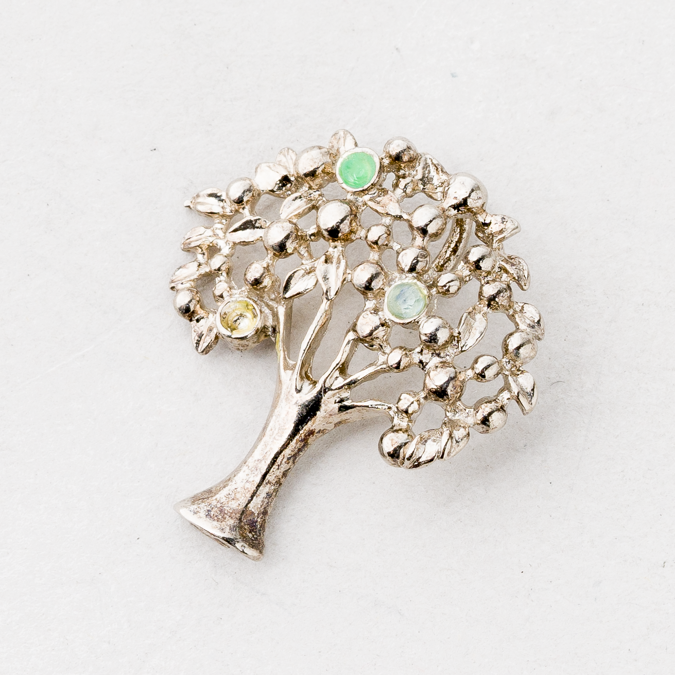 CNC: Anhänger Baum grüne Steine Silber 1,66 g 2 cm0