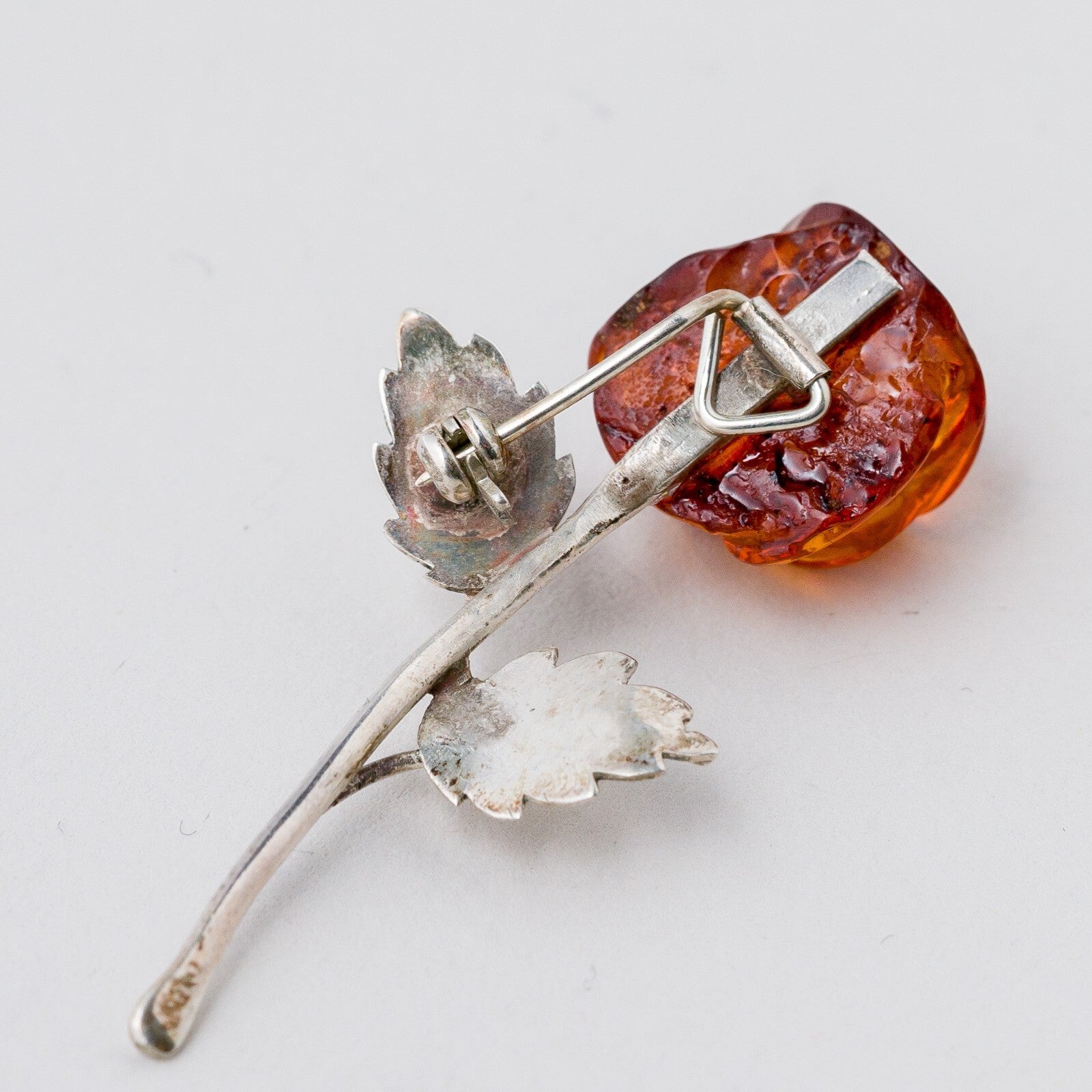 Silber Brosche Rose Blume Gelber Stein 3,08 g4