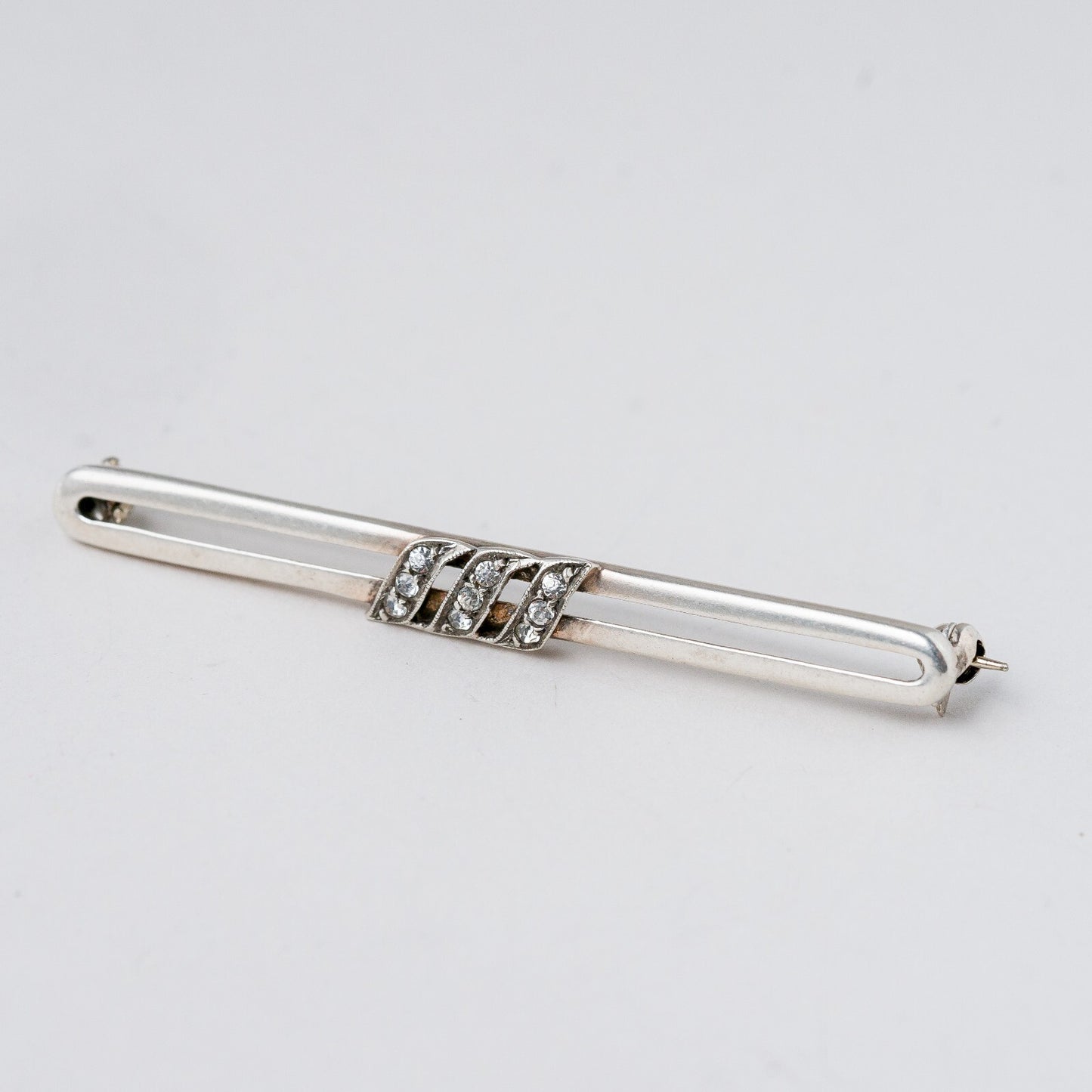 Brosche 835 Silber Weiße Steine 5,6 cm 4,22 g0