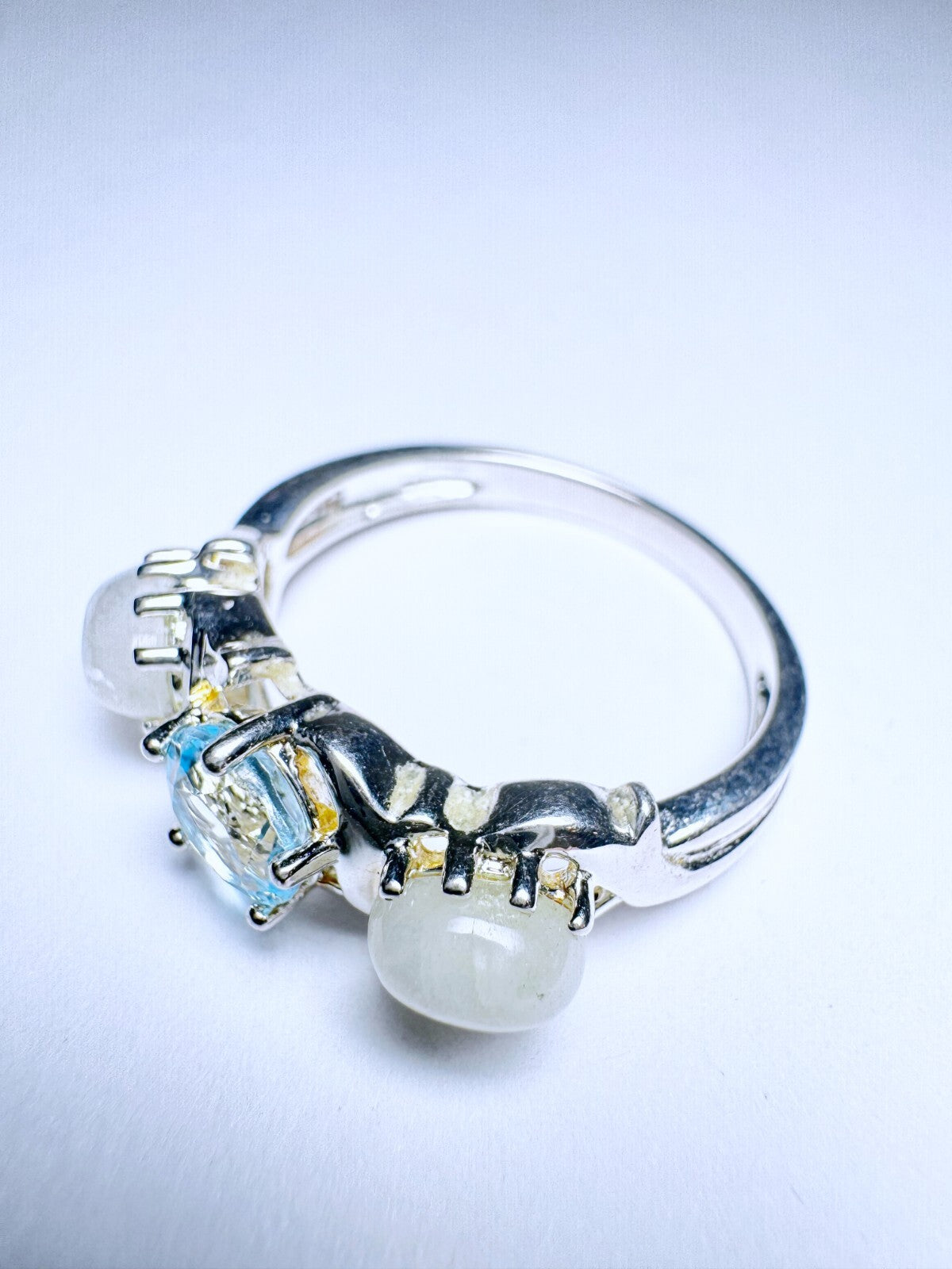 Ring 925er Silber Größe 59 Hellblauer Stein und Cabochons 3,75g1