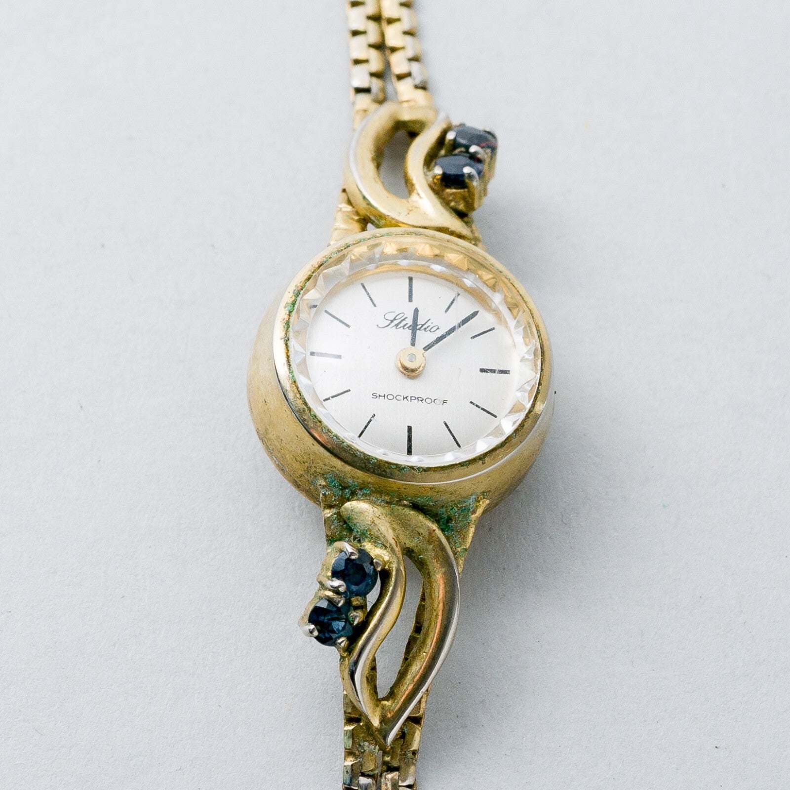 Studio Silber Armbanduhr 17 cm 835 Vergoldet Blaue Steine  13,55 g0