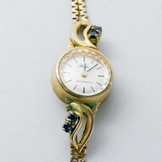 Studio Silber Armbanduhr 17 cm 835 Vergoldet Blaue Steine  13,55 g0