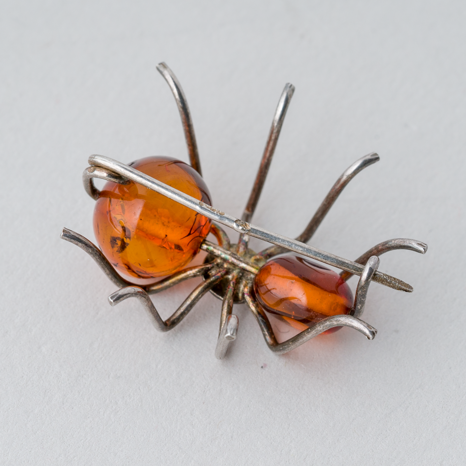 Brosche Silber 2,55 g Spinne Bernstein5