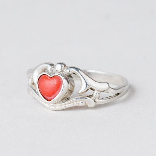 Silber Ring 835 Roter Stein Herz Größe 44 (14,0 mm Ø) 1,09 g0