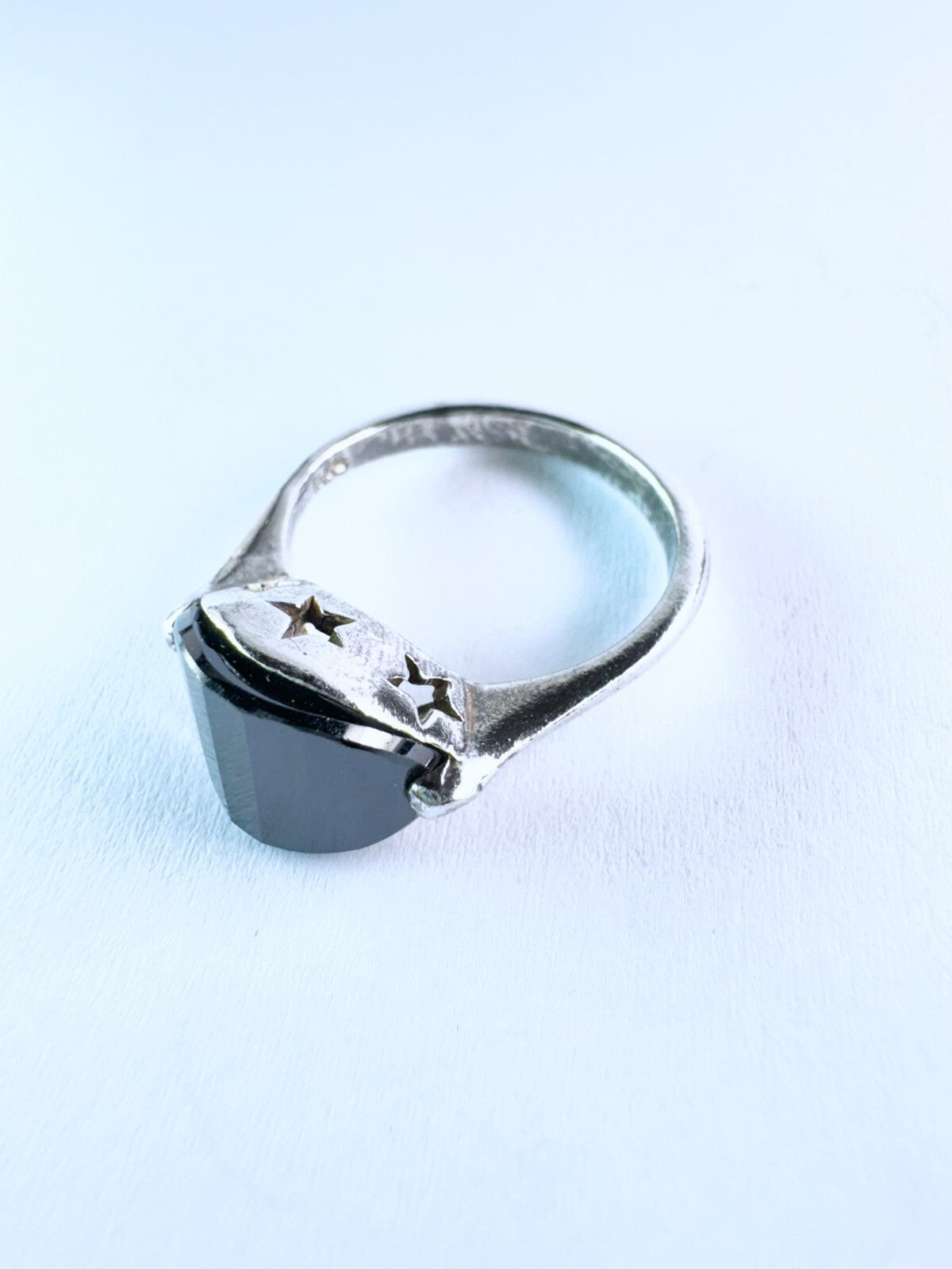 Ring 925er Silber Größe 57 facettierter schwarzer Stein 5,47g1