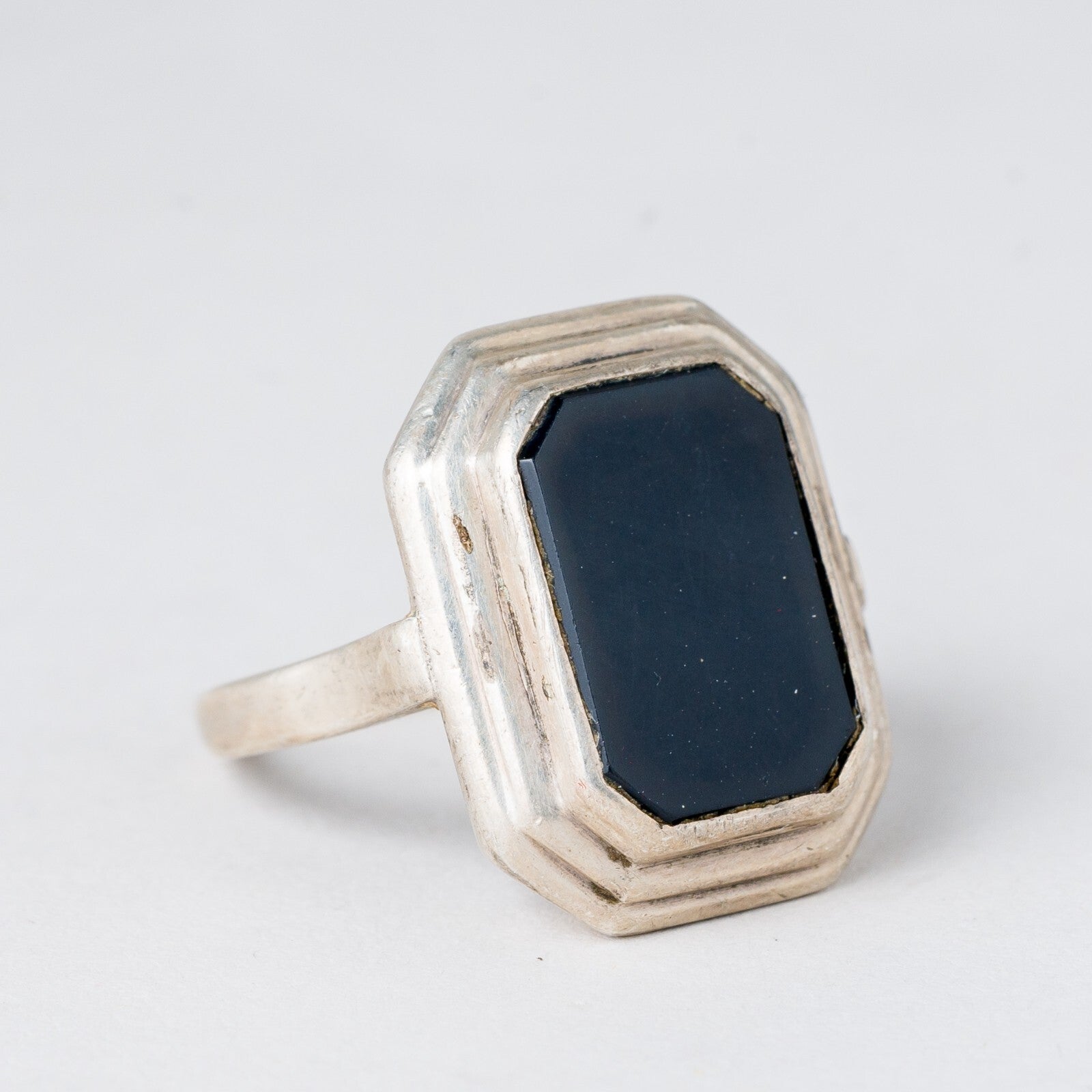 Silber Ring 835 Schwarzer Stein Größe 52 (16,5 mm Ø) 4,92 g1