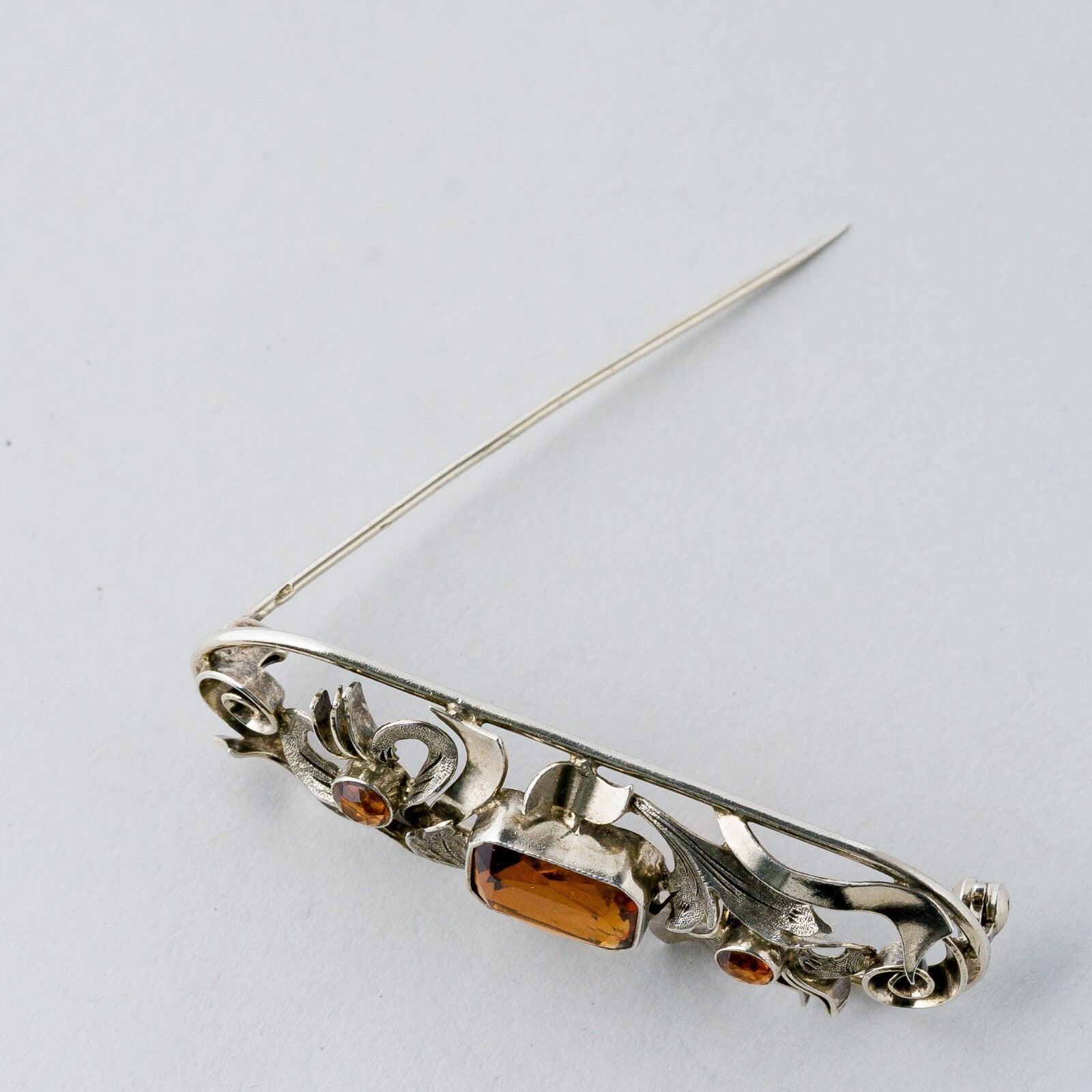 Silber Brosche Spange Orange Steine 8,65 g6