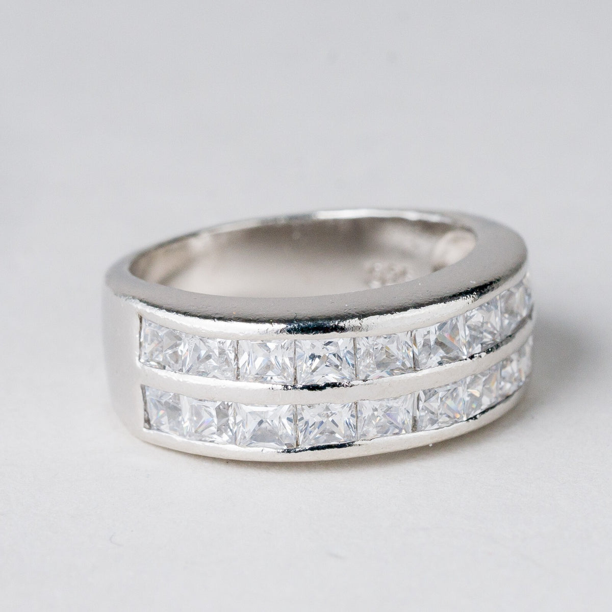 Silber Ring 925 Weiße Steine Größe 57 (18,1 mm Ø) 6,8 g1