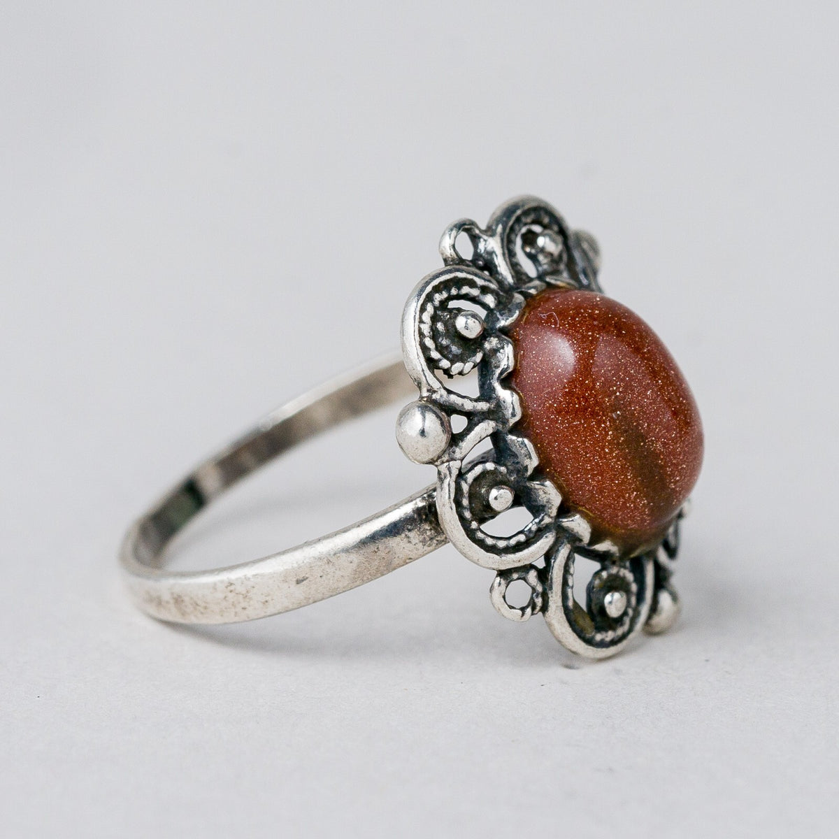 Silber Ring 925 Brauner Stein Glitzer Größe 54 (17,2 mm Ø) 2,74 g2