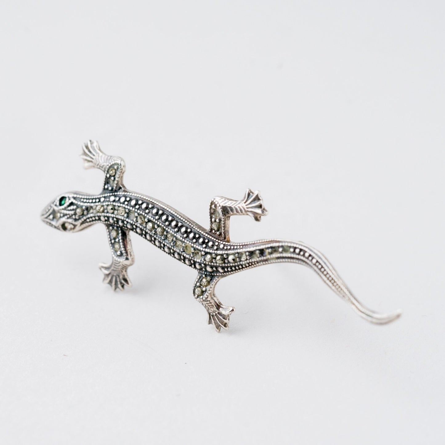 Brosche Reptil Steinbesatz Silber 5,8 cm 3,55 g6