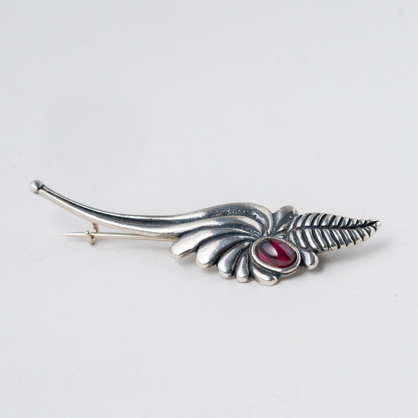 Brosche 925 Silber Roter Stein 5 cm 3,7 g0