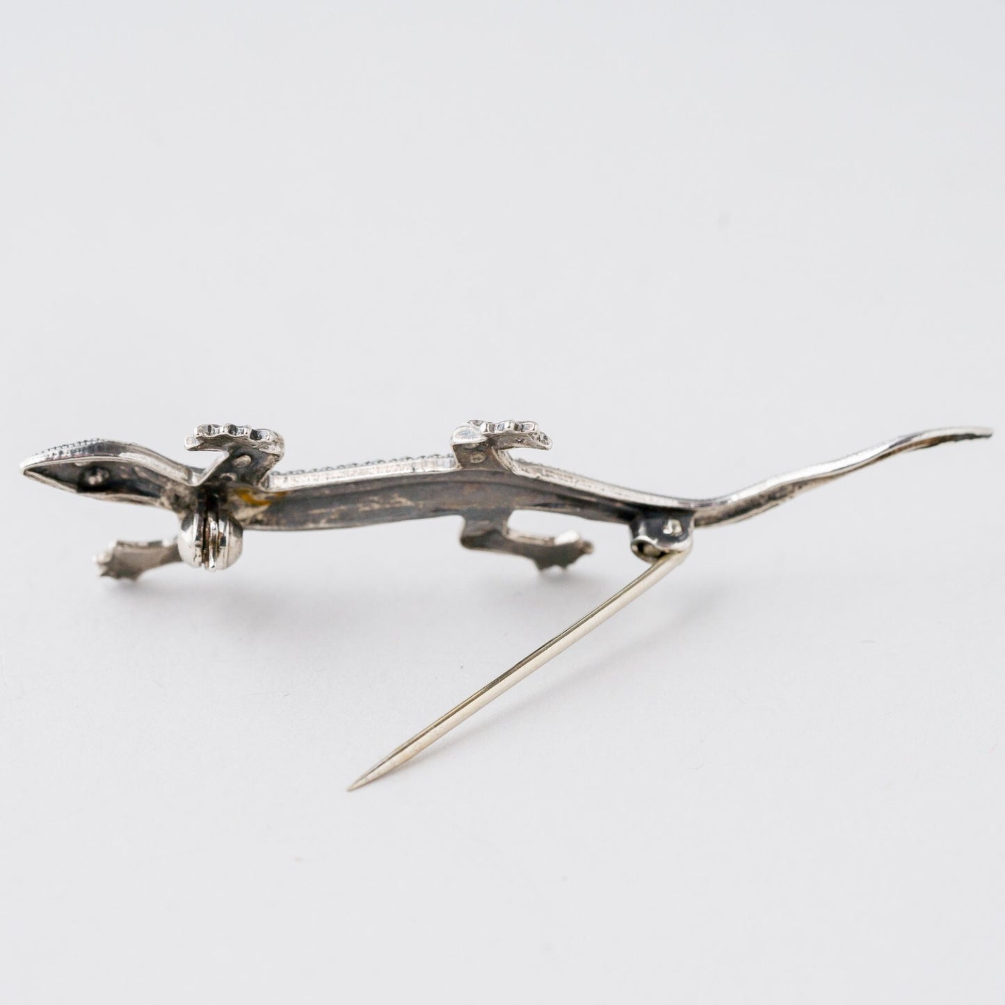 Brosche Reptil Steinbesatz Silber 5,8 cm 3,55 g4