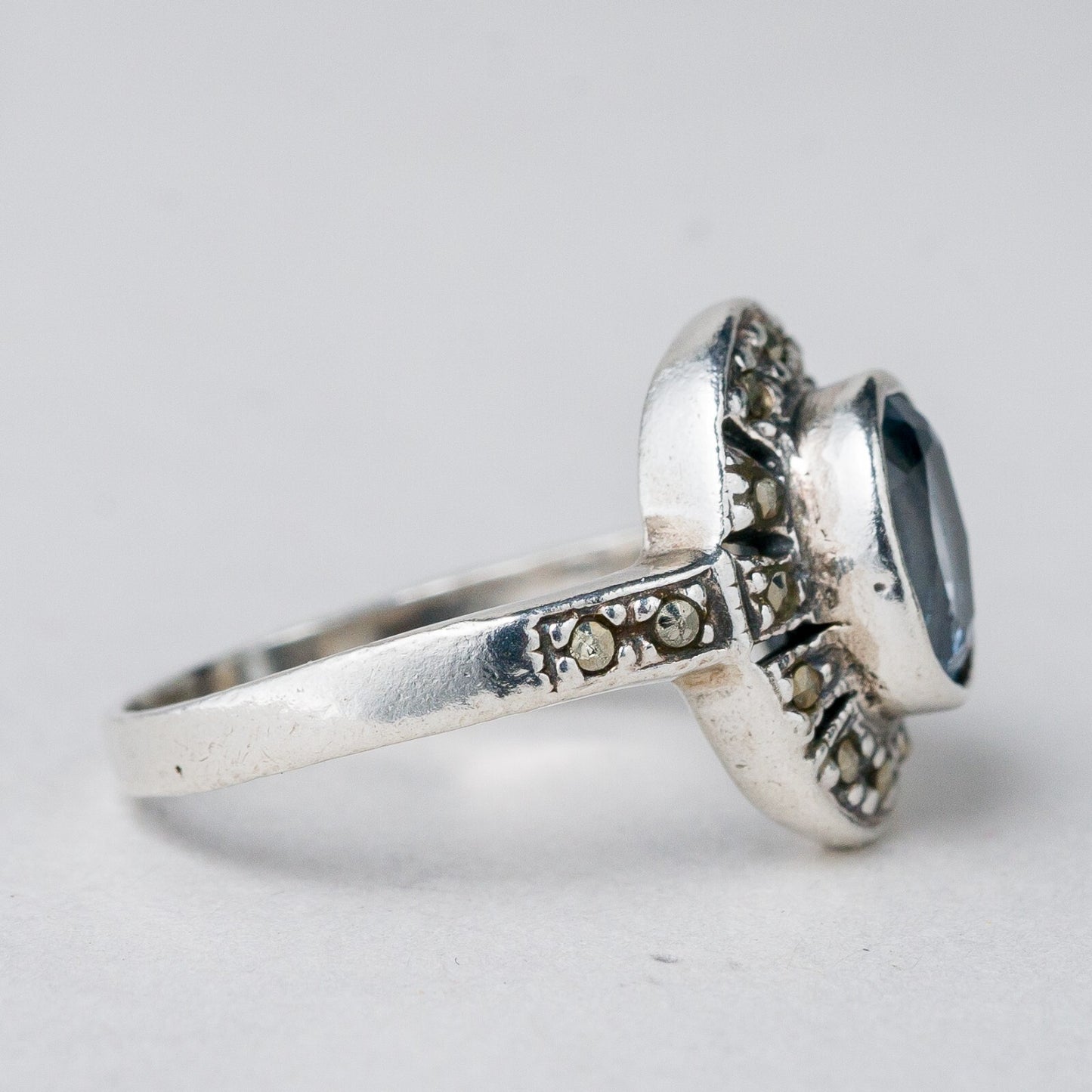 Silber Ring 925 Blauer Stein Größe 48 (15,3 mm Ø) 3,44 g2