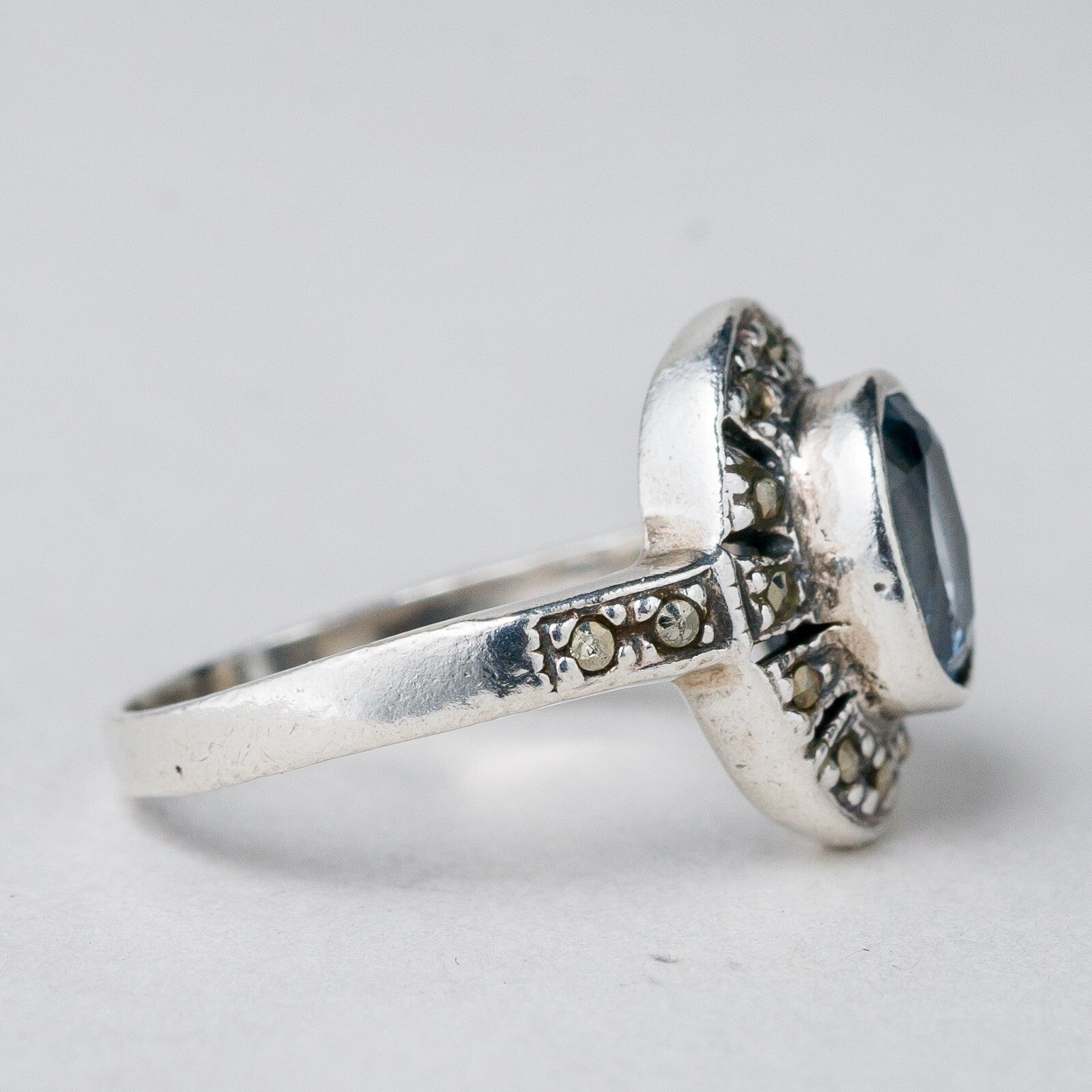 Silber Ring 925 Blauer Stein Größe 48 (15,3 mm Ø) 3,44 g2