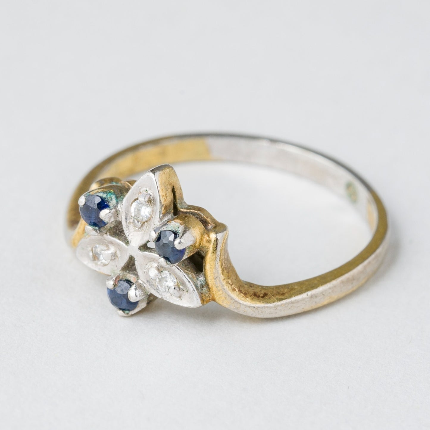 Silberring Vergoldet Steinbesatz 925er Silber 1,68 g Größe 52 (16,5 mm Ø)0