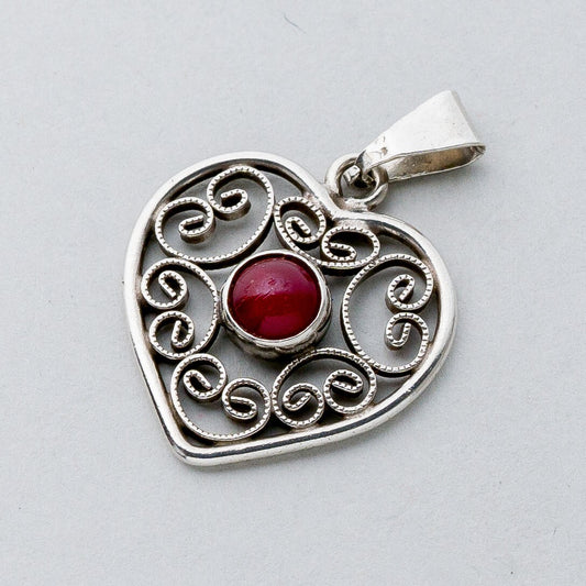 Silber Anhänger Kettenanhänger 835 Herz Roter Stein 1,35 g0