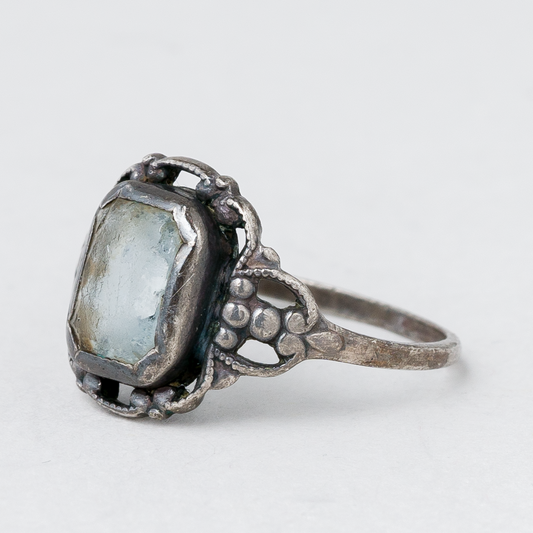 Ring weißer Stein 1,55 g 835er Silber Größe 48 (15,3 mm Ø)0