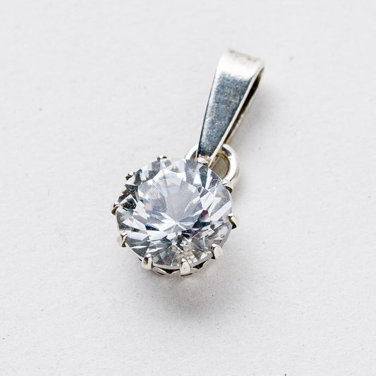 Anhänger 835 Silber Weißer Stein 1,7 cm 0,86 g0