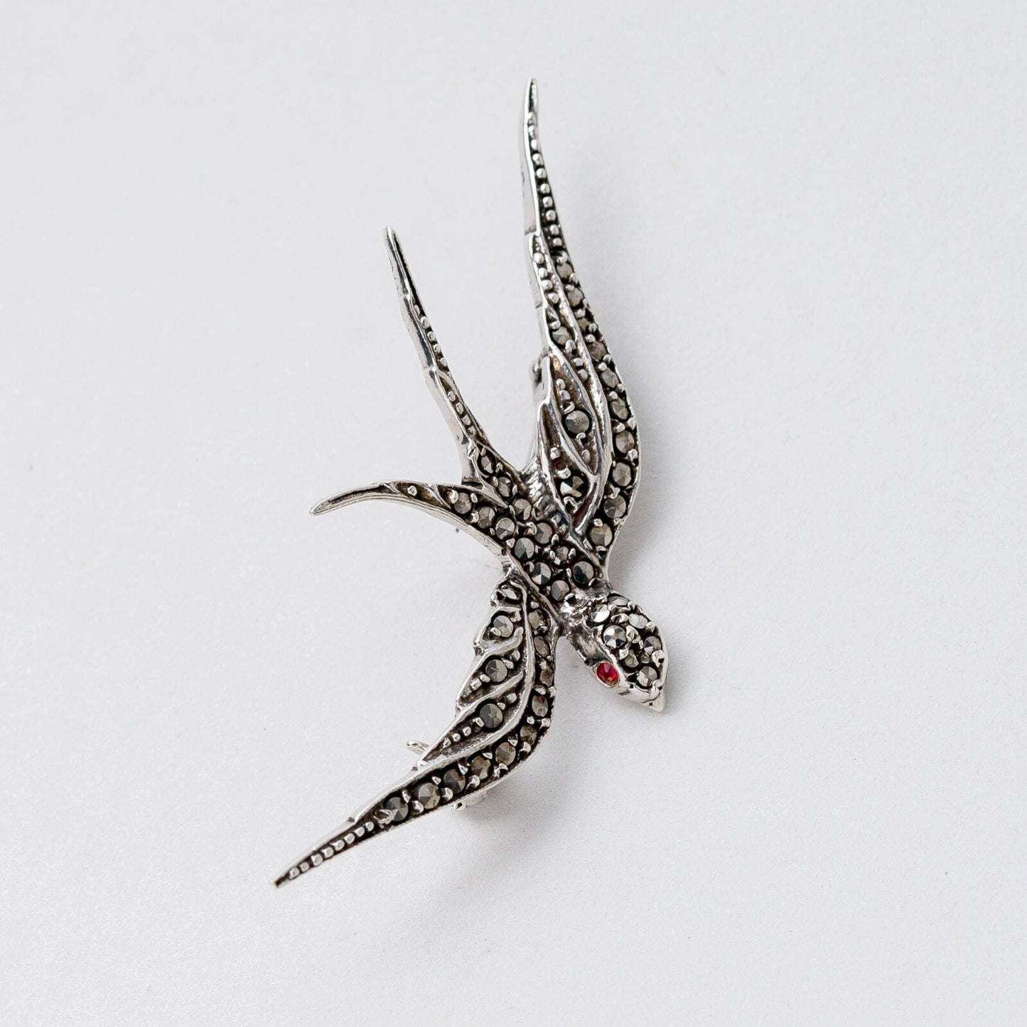 Brosche 800 Silber Vogel Steinbesatz 4,6 cm 3,53 g3