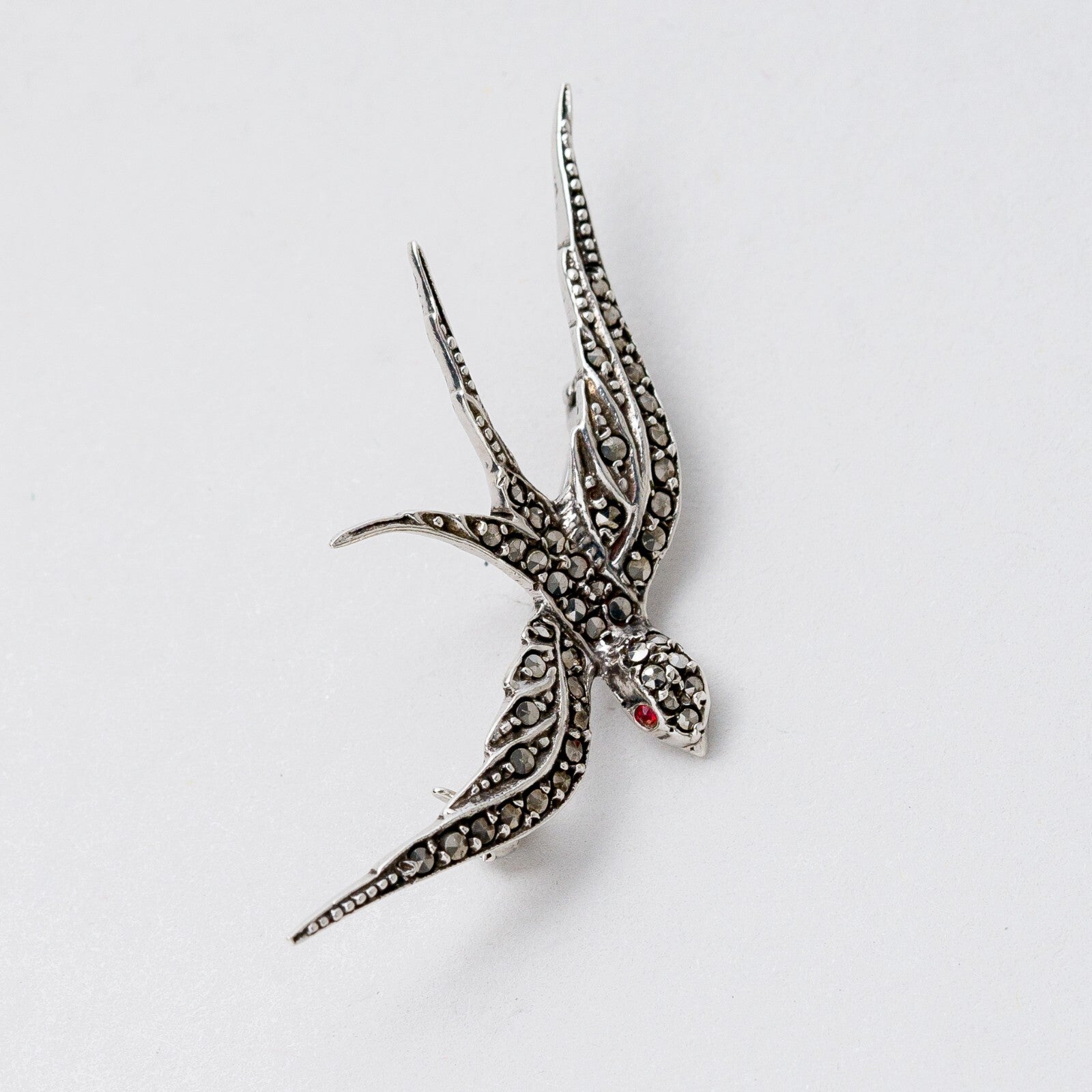 Brosche 800 Silber Vogel Steinbesatz 4,6 cm 3,53 g3