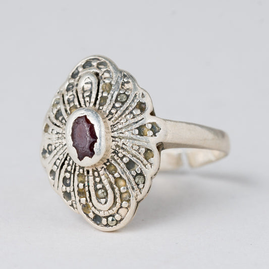 Ring Roter Stein 4,66 g Silber Größe flexibel ca. 570