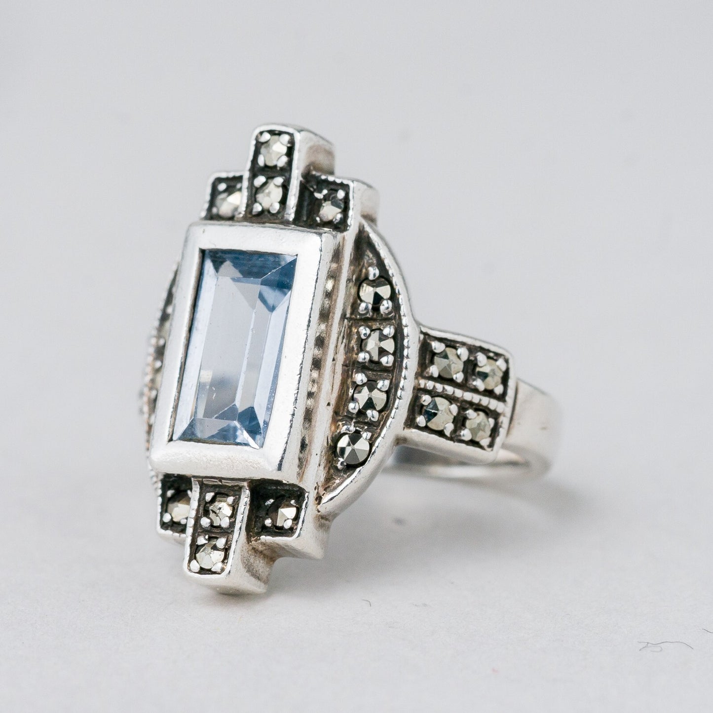 Silber Ring 925 Blauer Stein Größe 49 (15,6 mm Ø) 5,77 g0