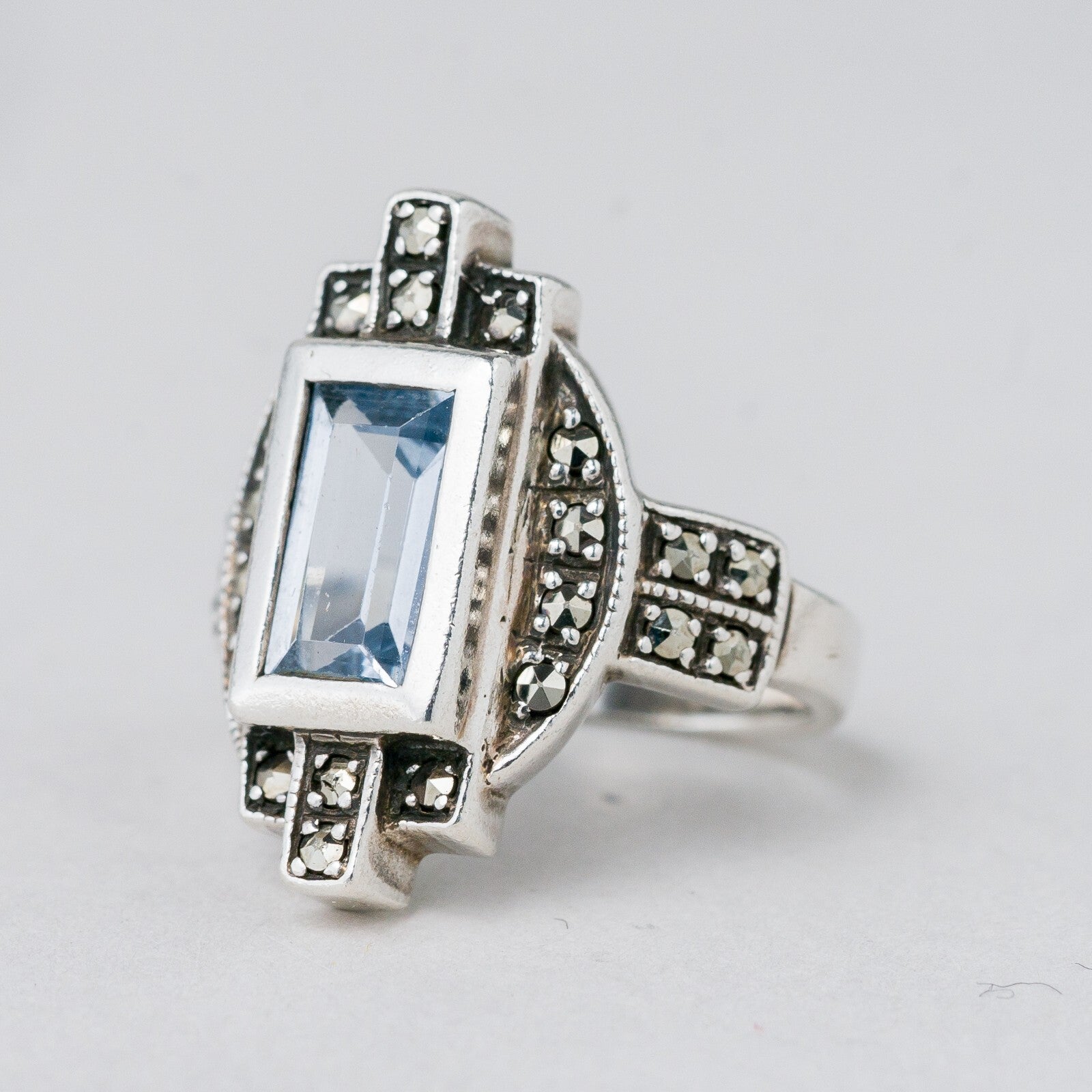 Silber Ring 925 Blauer Stein Größe 49 (15,6 mm Ø) 5,77 g0