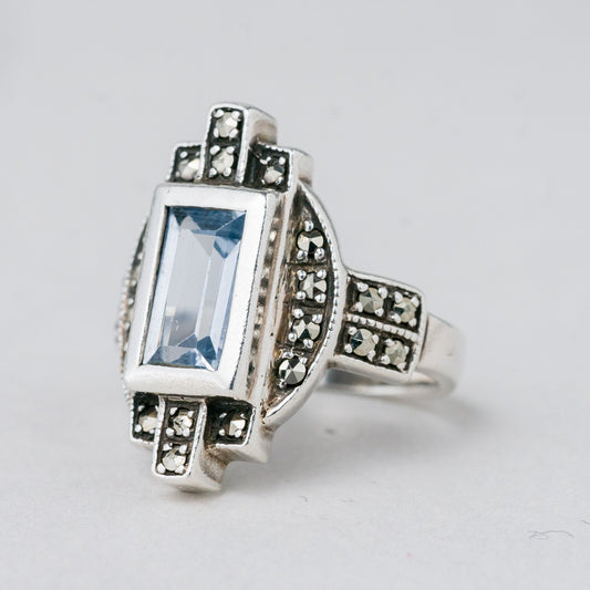 Silber Ring 925 Blauer Stein Größe 49 (15,6 mm Ø) 5,77 g0