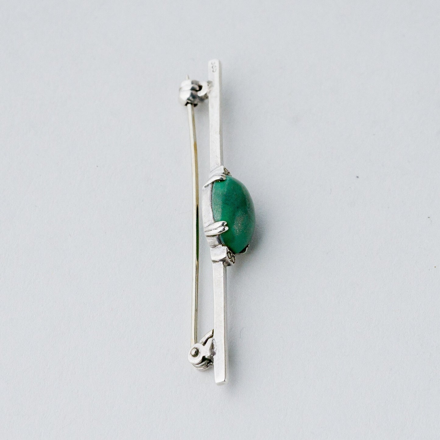 Silber Brosche Spange 835 Grüner Stein 3,17 g3