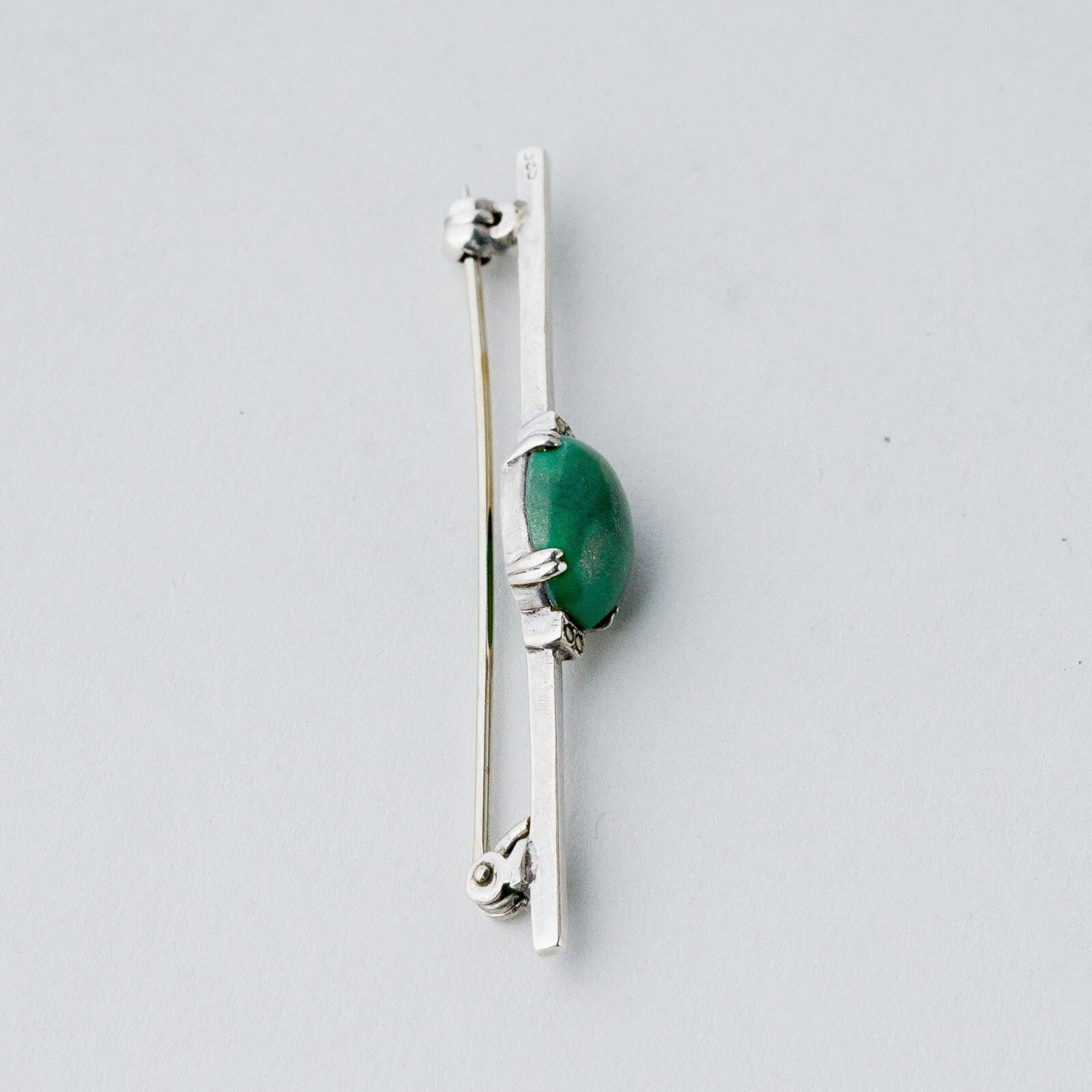 Silber Brosche Spange 835 Grüner Stein 3,17 g3